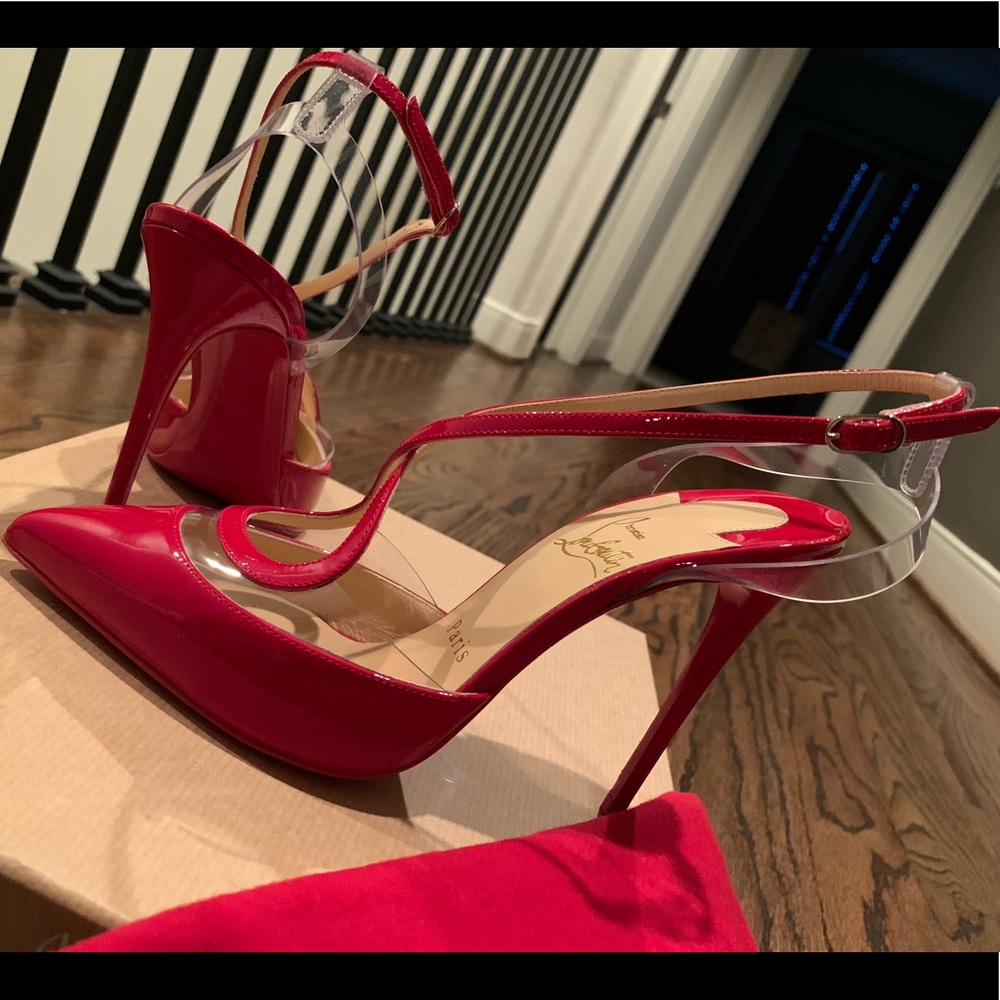 New Red Christian Louboutin Slingback Heels - 36.5